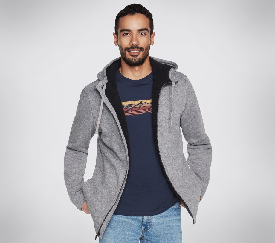 Skech-Sweats Lounge Sherpa Lined Full Zip Hoodie Light Gray Skechers