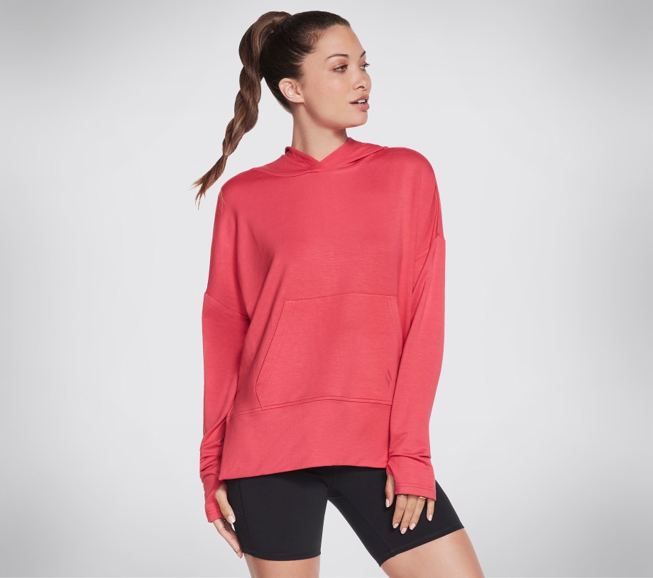 SKECHLUXE Restful Long Sleeve Hoodie Red Pink Skechers