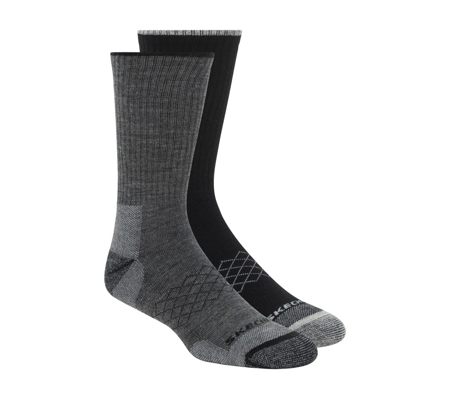 Merino Wool Crew Socks 2 Pack Skechers Gray Black