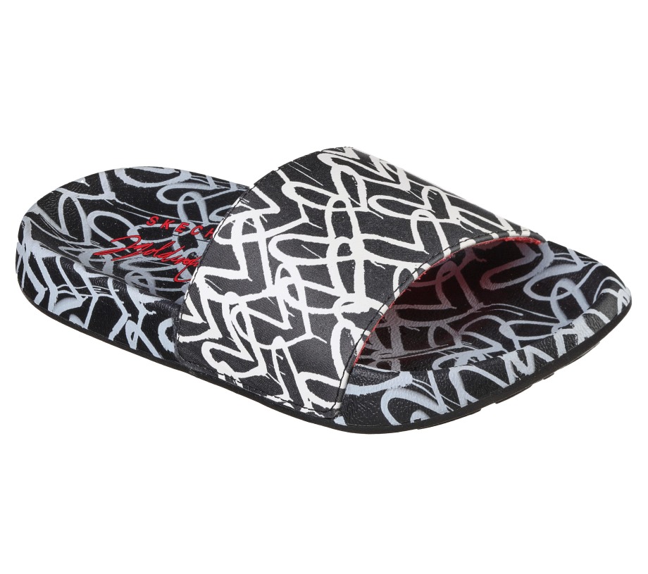 JGoldcrown Sunny Slides Black White Skechers