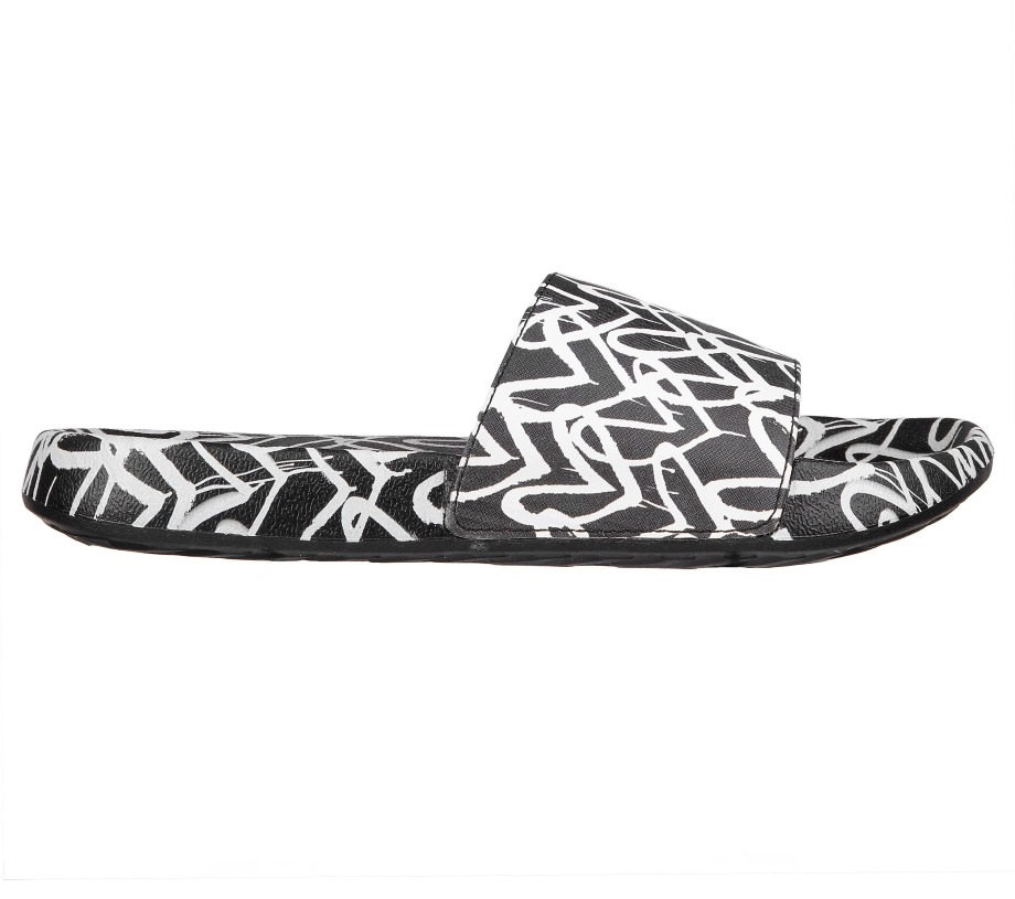 JGoldcrown Sunny Slides Black White Skechers