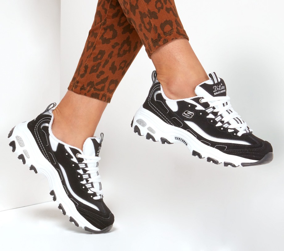 Skechers D'Lites Biggest Fan Black White