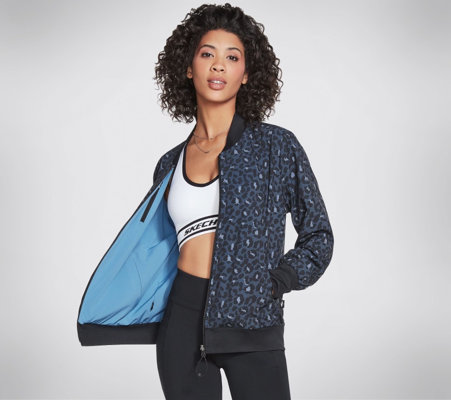 Apparel Midnight Leopard Reversible Bomber Jacket Skechers Black Navy