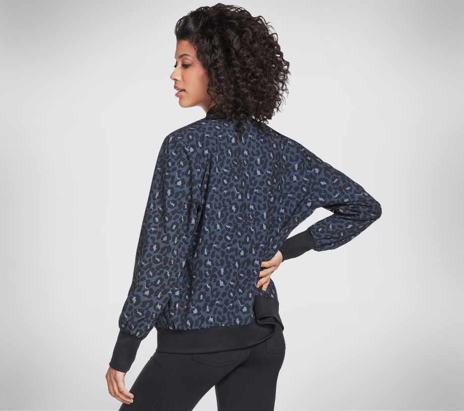 Apparel Midnight Leopard Reversible Bomber Jacket Skechers Black Navy