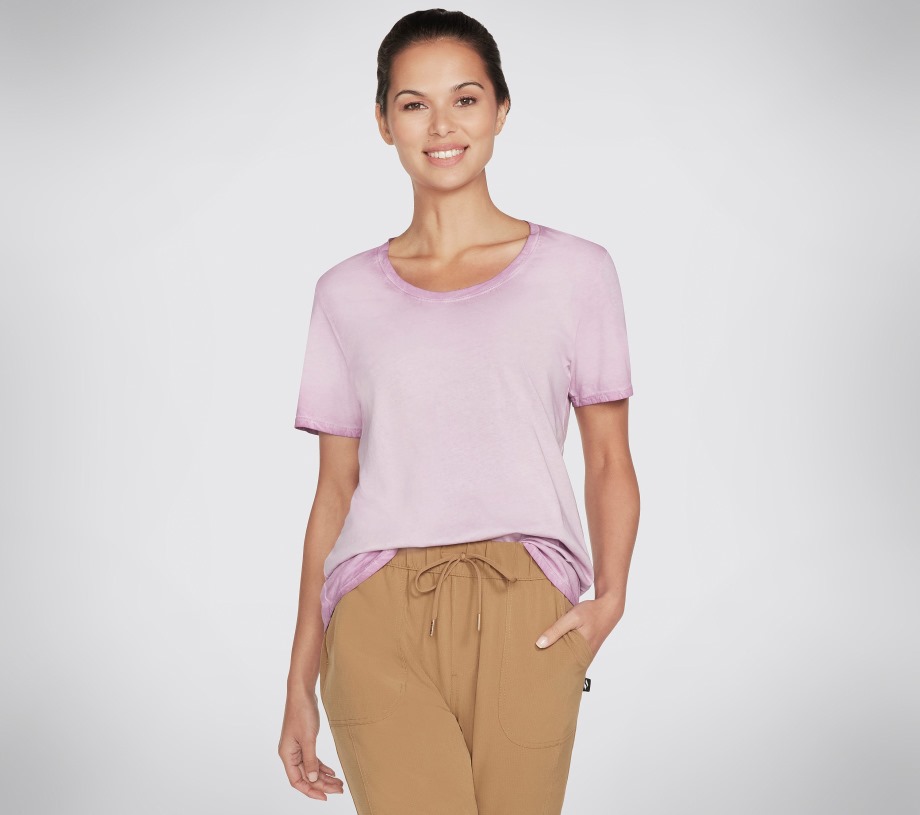 Apparel Diamond Wash Hatha Scoop Neck Tunic Tee Purple Hot Pink Skechers
