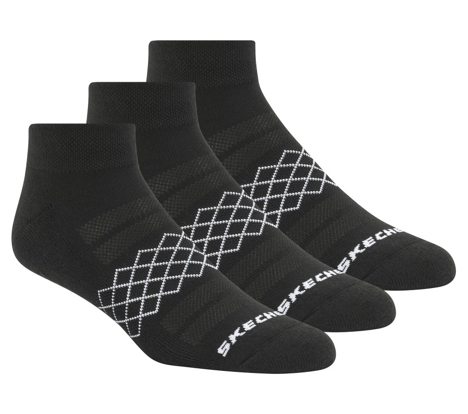 Skechers 3 Pack Diamond Quarter Socks Black