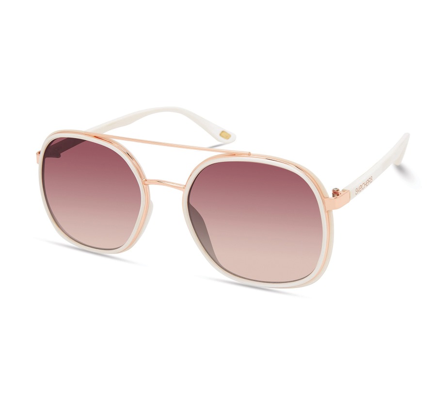 Modified Round Aviator Fashion Sunglasses Skechers White