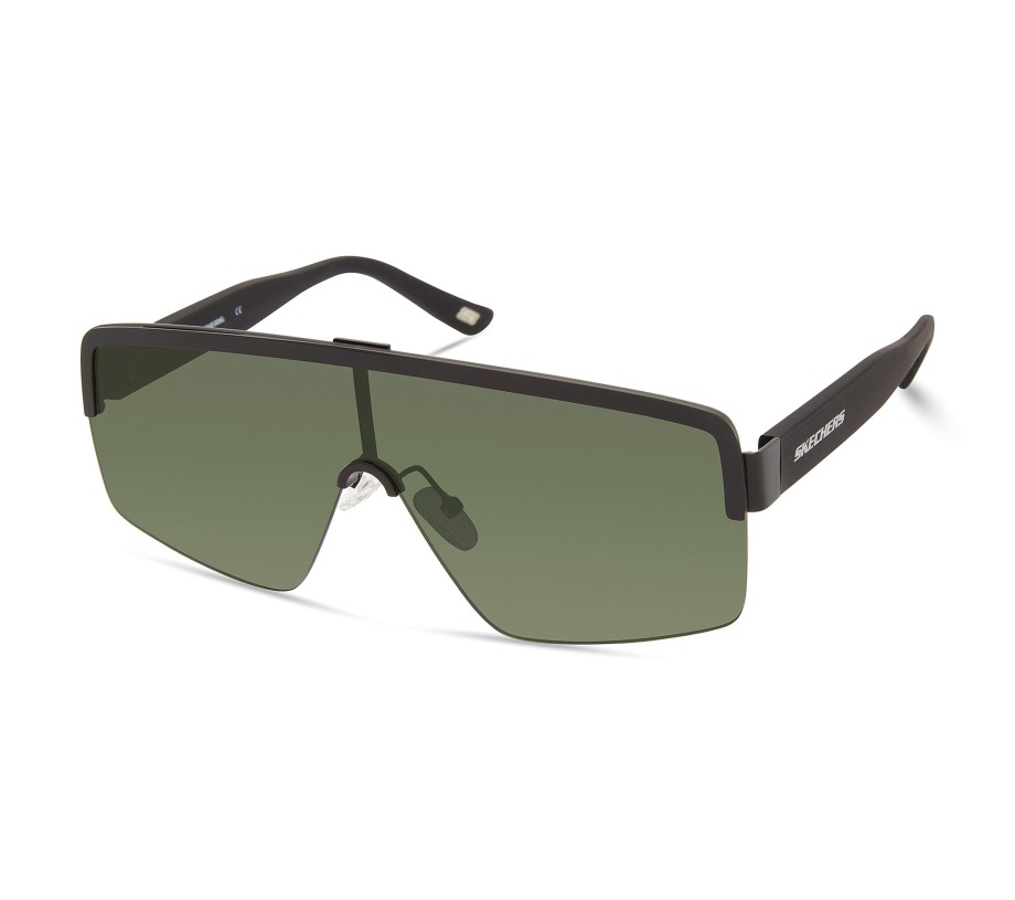 Metal Semi-Rimless Shield Sunglasses Black Skechers
