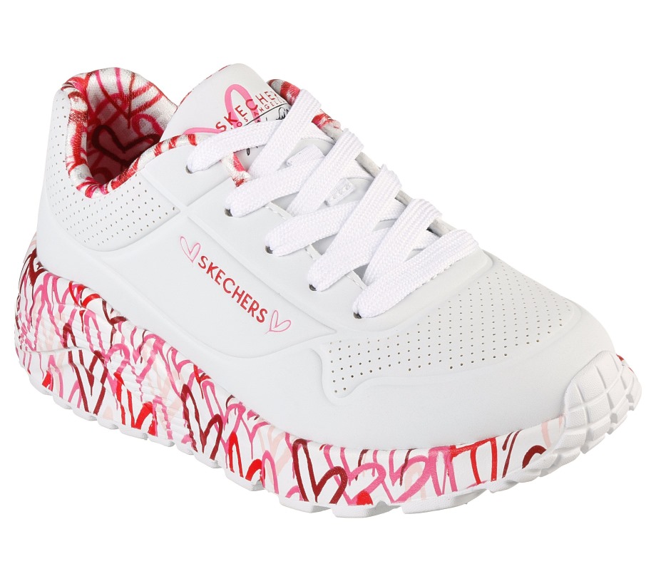 x JGoldcrown Uno Lite Lovely Luv Skechers White Red Pink
