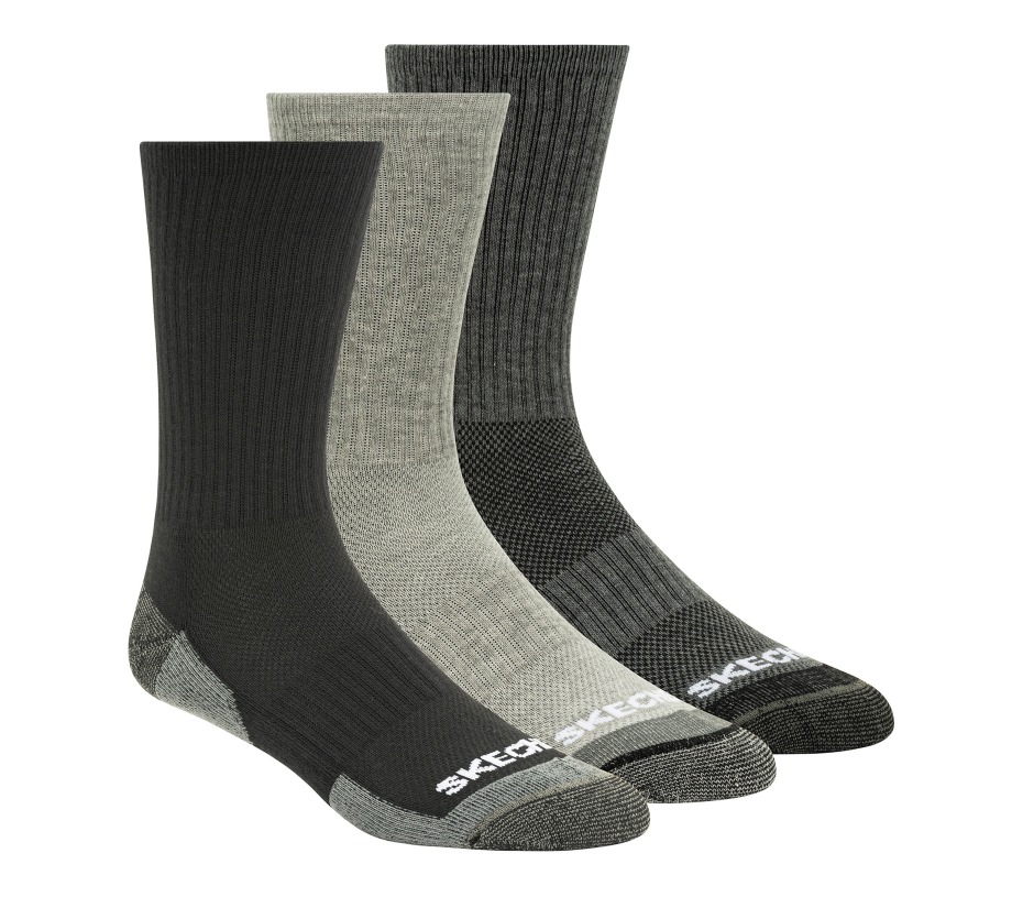 Skechers 3 Pack Half Terry Crew Socks Gray