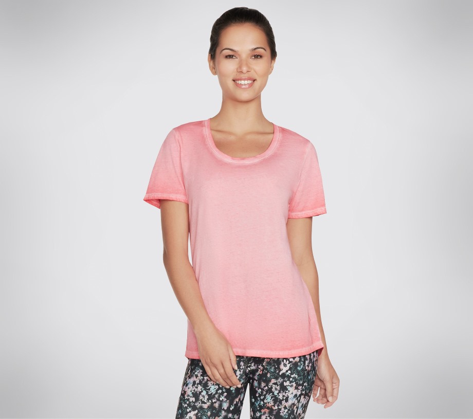 Skechers Apparel Diamond Wash Hatha Scoop Neck Tunic Tee Coral