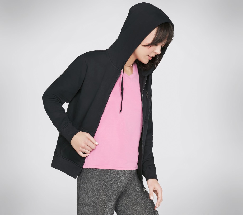 Skechers Apparel Metallic Diamond Front-Zip Hoodie Black