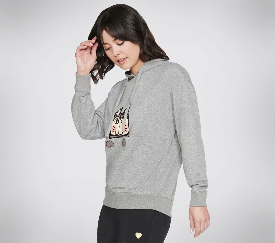 Skechers BOBS Apparel Mittens Pouch Pullover Hoodie Gray