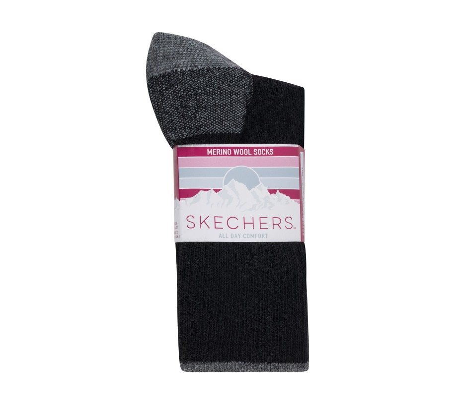 Merino Wool Crew Socks 2 Pack Skechers Black