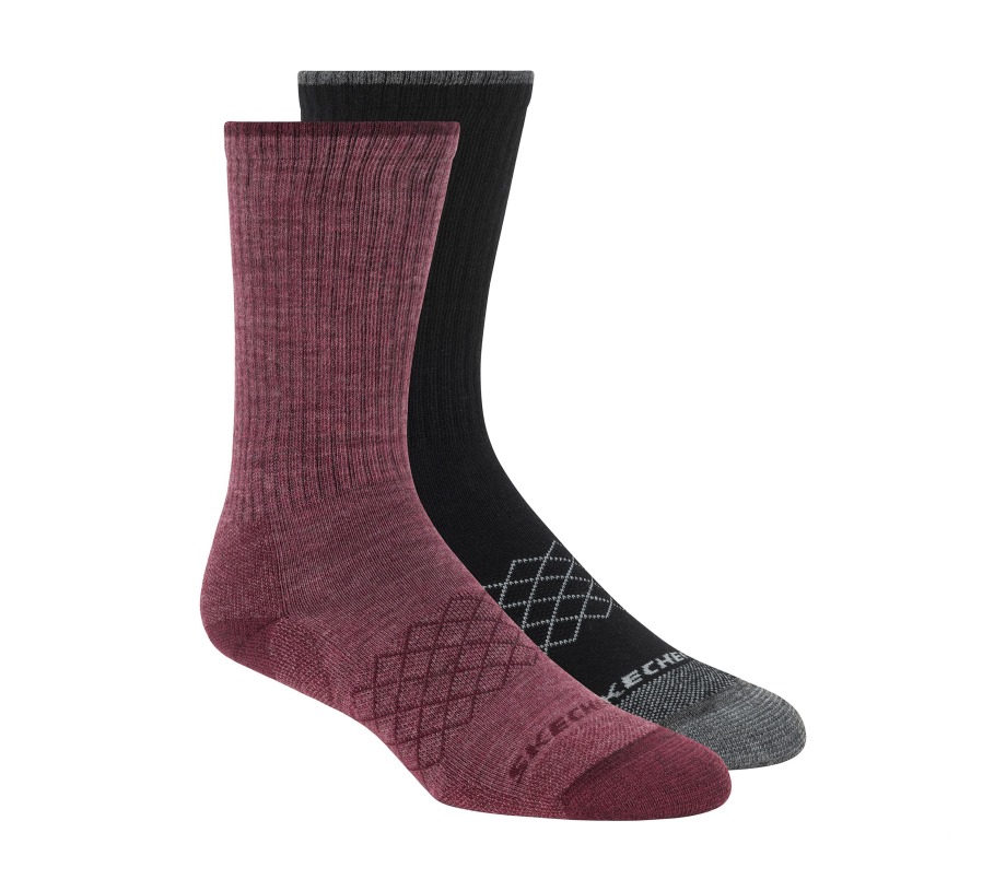 Merino Wool Crew Socks 2 Pack Pink Black Skechers