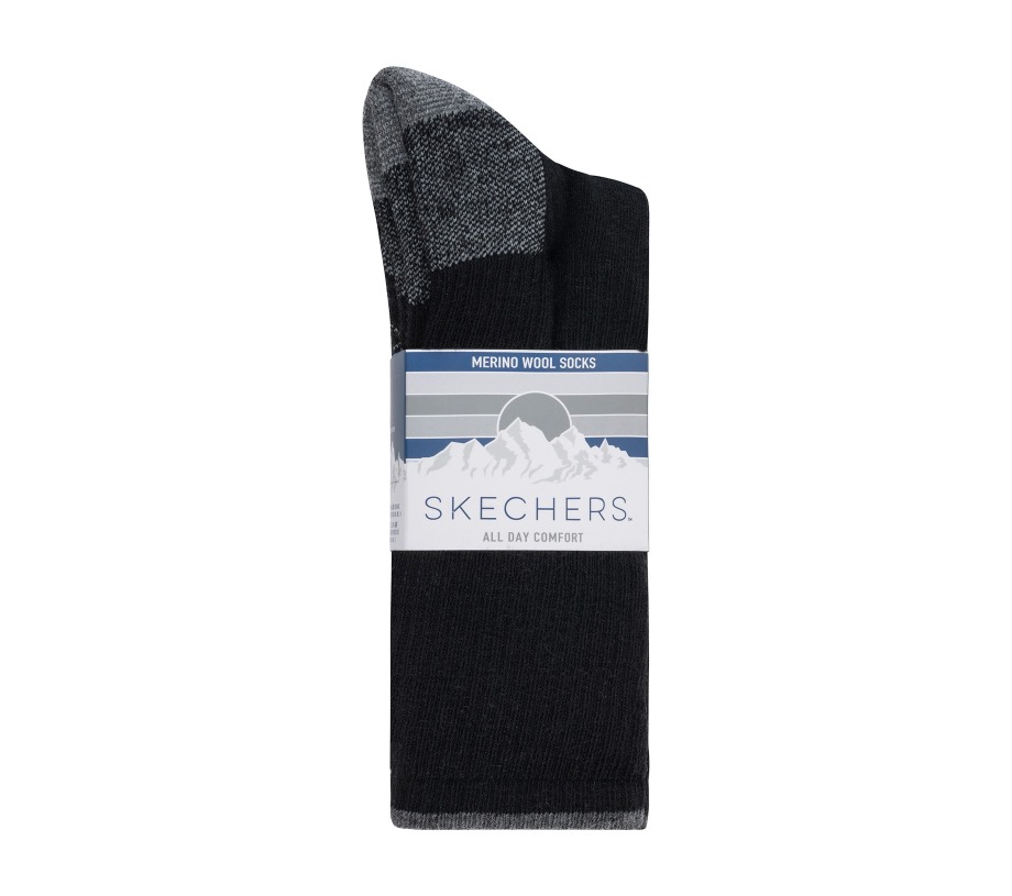 Skechers Merino Wool Crew Socks 2 Pack Black